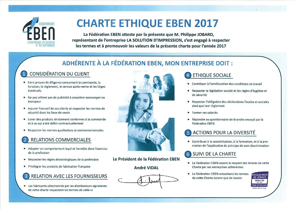 Charte étique Eben 2017 - Location d'une photocopieuse Canon
